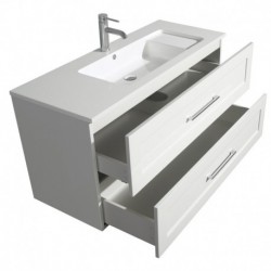 48 inch Single Bathroom Vanity in Glossy White, Acrylic Resin Countertop, Integrated Sink, and 46 inch Mirror