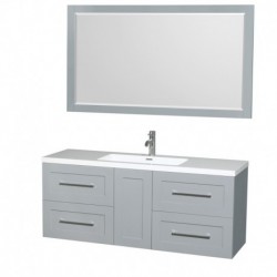 60 inch Single Bathroom Vanity in Dove Gray, Acrylic Resin Countertop, Integrated Sink, and 58 inch Mirror