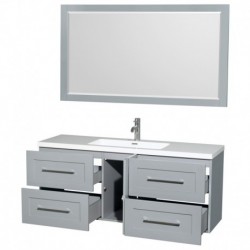 60 inch Single Bathroom Vanity in Dove Gray, Acrylic Resin Countertop, Integrated Sink, and 58 inch Mirror