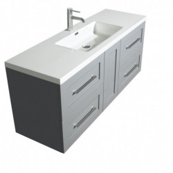 60 inch Single Bathroom Vanity in Dove Gray, Acrylic Resin Countertop, Integrated Sink, and 58 inch Mirror