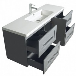 60 inch Single Bathroom Vanity in Dove Gray, Acrylic Resin Countertop, Integrated Sink, and 58 inch Mirror