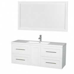 60 inch Single Bathroom Vanity in Glossy White, Acrylic Resin Countertop, Integrated Sink, and 58 inch Mirror