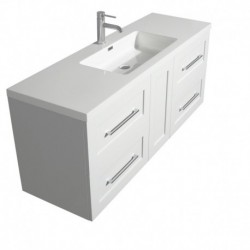 60 inch Single Bathroom Vanity in Glossy White, Acrylic Resin Countertop, Integrated Sink, and 58 inch Mirror
