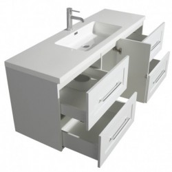 60 inch Single Bathroom Vanity in Glossy White, Acrylic Resin Countertop, Integrated Sink, and 58 inch Mirror