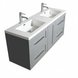60 inch Double Bathroom Vanity in Dove Gray, Acrylic Resin Countertop, Integrated Sinks, and 24 inch Mirrors