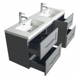 60 inch Double Bathroom Vanity in Dove Gray, Acrylic Resin Countertop, Integrated Sinks, and 24 inch Mirrors