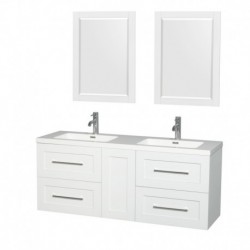 60 inch Double Bathroom Vanity in Glossy White, Acrylic Resin Countertop, Integrated Sinks, and 24 inch Mirrors