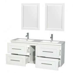 60 inch Double Bathroom Vanity in Glossy White, Acrylic Resin Countertop, Integrated Sinks, and 24 inch Mirrors