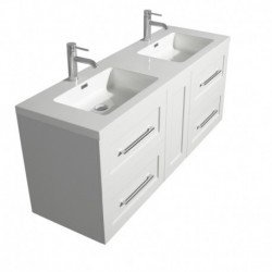 60 inch Double Bathroom Vanity in Glossy White, Acrylic Resin Countertop, Integrated Sinks, and 24 inch Mirrors