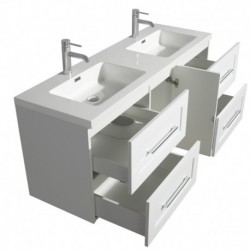 60 inch Double Bathroom Vanity in Glossy White, Acrylic Resin Countertop, Integrated Sinks, and 24 inch Mirrors