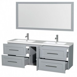 72 inch Double Bathroom Vanity in Dove Gray, Acrylic Resin Countertop, Integrated Sinks, and 70 inch Mirror