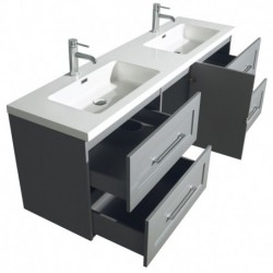 72 inch Double Bathroom Vanity in Dove Gray, Acrylic Resin Countertop, Integrated Sinks, and 70 inch Mirror