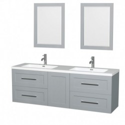 72 inch Double Bathroom Vanity in Dove Gray, Acrylic Resin Countertop, Integrated Sinks, and 24 inch Mirrors