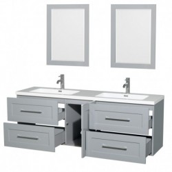 72 inch Double Bathroom Vanity in Dove Gray, Acrylic Resin Countertop, Integrated Sinks, and 24 inch Mirrors