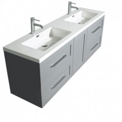 72 inch Double Bathroom Vanity in Dove Gray, Acrylic Resin Countertop, Integrated Sinks, and 24 inch Mirrors