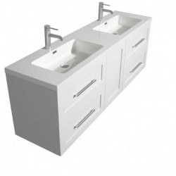 72 inch Double Bathroom Vanity in Glossy White, Acrylic Resin Countertop, Integrated Sinks, and 70 inch Mirror