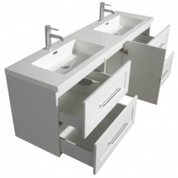 72 inch Double Bathroom Vanity in Glossy White, Acrylic Resin Countertop, Integrated Sinks, and 70 inch Mirror