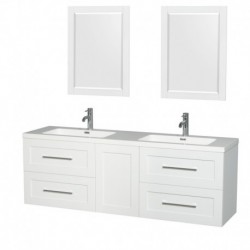 72 inch Double Bathroom Vanity in Glossy White, Acrylic Resin Countertop, Integrated Sinks, and 24 inch Mirrors