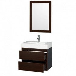 30 inch Single Bathroom Vanity in Espresso, Acrylic Resin Countertop, Integrated Sink, and 24 inch Mirror