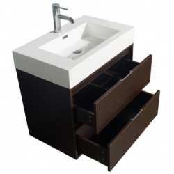 30 inch Single Bathroom Vanity in Espresso, Acrylic Resin Countertop, Integrated Sink, and 24 inch Mirror
