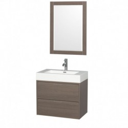 30 inch Single Bathroom Vanity in Gray Oak, Acrylic Resin Countertop, Integrated Sink, and 24 inch Mirror