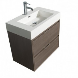 30 inch Single Bathroom Vanity in Gray Oak, Acrylic Resin Countertop, Integrated Sink, and 24 inch Mirror