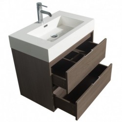 30 inch Single Bathroom Vanity in Gray Oak, Acrylic Resin Countertop, Integrated Sink, and 24 inch Mirror