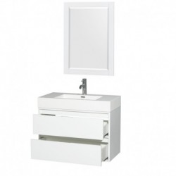 36 inch Single Bathroom Vanity in Glossy White, Acrylic Resin Countertop, Integrated Sink, and 24 inch Mirror