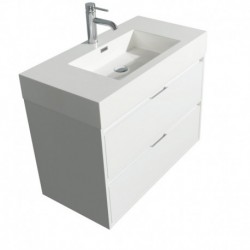 36 inch Single Bathroom Vanity in Glossy White, Acrylic Resin Countertop, Integrated Sink, and 24 inch Mirror