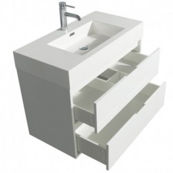 36 inch Single Bathroom Vanity in Glossy White, Acrylic Resin Countertop, Integrated Sink, and 24 inch Mirror