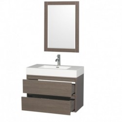36 inch Single Bathroom Vanity in Gray Oak, Acrylic Resin Countertop, Integrated Sink, and 24 inch Mirror