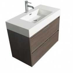 36 inch Single Bathroom Vanity in Gray Oak, Acrylic Resin Countertop, Integrated Sink, and 24 inch Mirror