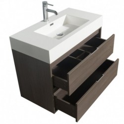 36 inch Single Bathroom Vanity in Gray Oak, Acrylic Resin Countertop, Integrated Sink, and 24 inch Mirror