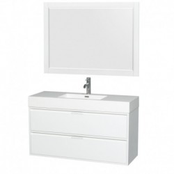 48 inch Single Bathroom Vanity in Glossy White, Acrylic Resin Countertop, Integrated Sink, and 46 inch Mirror
