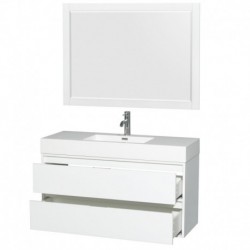 48 inch Single Bathroom Vanity in Glossy White, Acrylic Resin Countertop, Integrated Sink, and 46 inch Mirror