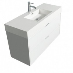 48 inch Single Bathroom Vanity in Glossy White, Acrylic Resin Countertop, Integrated Sink, and 46 inch Mirror