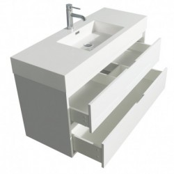 48 inch Single Bathroom Vanity in Glossy White, Acrylic Resin Countertop, Integrated Sink, and 46 inch Mirror