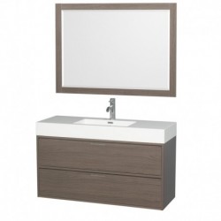 48 inch Single Bathroom Vanity in Gray Oak, Acrylic Resin Countertop, Integrated Sink, and 46 inch Mirror