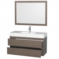 48 inch Single Bathroom Vanity in Gray Oak, Acrylic Resin Countertop, Integrated Sink, and 46 inch Mirror