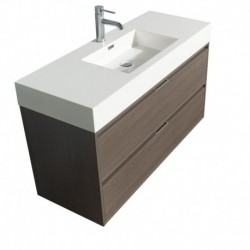 48 inch Single Bathroom Vanity in Gray Oak, Acrylic Resin Countertop, Integrated Sink, and 46 inch Mirror