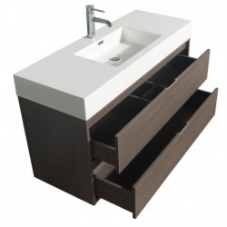 48 inch Single Bathroom Vanity in Gray Oak, Acrylic Resin Countertop, Integrated Sink, and 46 inch Mirror