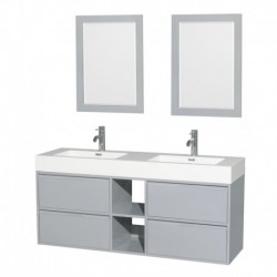 60 inch Double Bathroom Vanity in Dove Gray, Acrylic Resin Countertop, Integrated Sinks, and 24 inch Mirrors