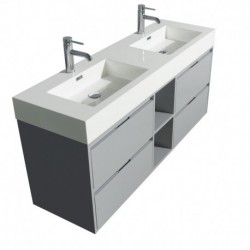 60 inch Double Bathroom Vanity in Dove Gray, Acrylic Resin Countertop, Integrated Sinks, and 24 inch Mirrors