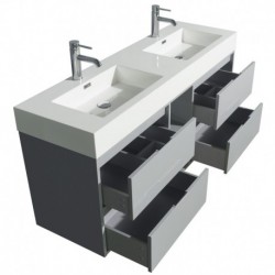 60 inch Double Bathroom Vanity in Dove Gray, Acrylic Resin Countertop, Integrated Sinks, and 24 inch Mirrors