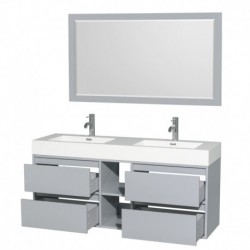 60 inch Double Bathroom Vanity in Dove Gray, Acrylic Resin Countertop, Integrated Sinks, and 58 inch Mirror