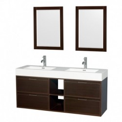 60 inch Double Bathroom Vanity in Espresso, Acrylic Resin Countertop, Integrated Sinks, and 24 inch Mirrors