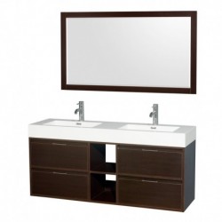 60 inch Double Bathroom Vanity in Espresso, Acrylic Resin Countertop, Integrated Sinks, and 58 inch Mirror