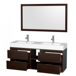 60 inch Double Bathroom Vanity in Espresso, Acrylic Resin Countertop, Integrated Sinks, and 58 inch Mirror