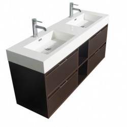 60 inch Double Bathroom Vanity in Espresso, Acrylic Resin Countertop, Integrated Sinks, and 58 inch Mirror