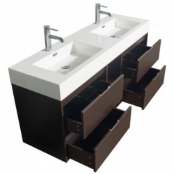 60 inch Double Bathroom Vanity in Espresso, Acrylic Resin Countertop, Integrated Sinks, and 58 inch Mirror